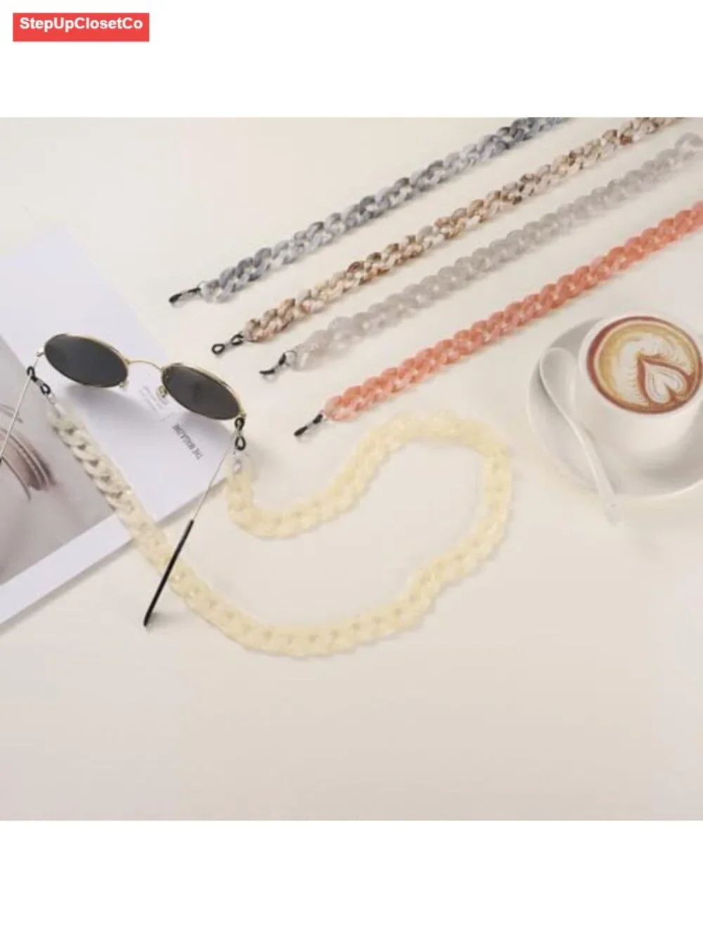 Acrylic Bead Eyeglass Chains with Adjustable Silicone Buckles - Anti-Loss
